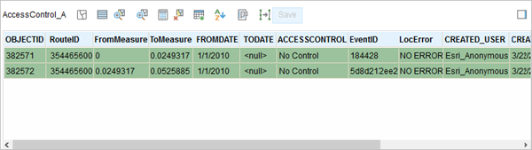 Event attribute table Event attribute table